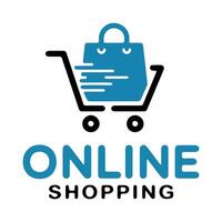 Modern logo design for online shopping featuring a shopping cart with a shopping bag. vector