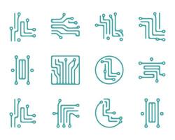 Twelve abstract circuit board designs for technology branding vector