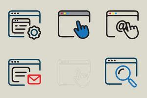 Website browser action icons click settings email search vector