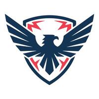 Powerful eagle emblem with shield design isolated on white background vector