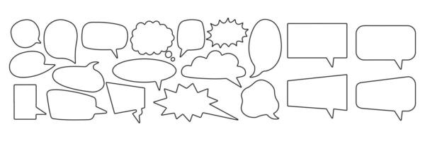 Hand drawn set of speech bubbles in flat style. frames doodle loops on isolated white background, textbox Stickers of speech, design elements. vector