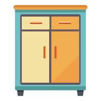 Colorful Two Door Cabinet with Drawers and Handles in a Flat Cartoon Style vector