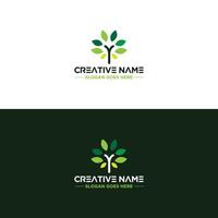 Green Leaf Tree Logo Design on White and Dark Background vector