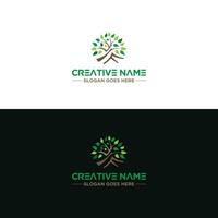 Green Tree Logo Design with Two Variations on White and Black Backgrounds vector