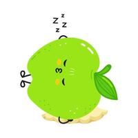 Adorable Green Apple character napping comfortably on plush pillow, enjoying peaceful slumber with serene expression vector