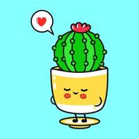 Cute cartoon Cactus smiling, expressing heartwarming emotions, symbolizing natural cheerfulness and loving connection vector