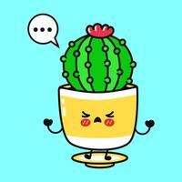 Irritated cartoon Cactus with speech bubble, displaying prickly attitude in ceramic pot vector