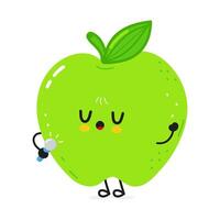 Musical cartoon Apple singing into microphone, expressing vibrant joy through animated performance with playful energy vector