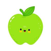 Delightful cartoon illustration of a happy, smiling green apple fruit with a cheerful expression. vector
