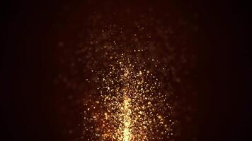 Abstract animation concept of golden particles flying upwards for birthday and holiday celebrations. 4k loop bokeh background with light glitter particles on dark background. Animation footage video