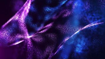 Abstract purple and blue digital dynamic particle waves with motion light background, data flow, cyber technology. 3d rendering. Seamless loop 4k. video