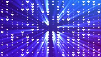 Abstract gradient background with hearts in cartoon style. Bright rays of light come from the glowing hearts. Seamless loopAbstract gradient background with hearts in cartoon style. Bright rays video