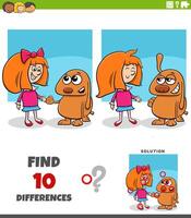 differences puzzle activity with cartoon girl and puppy dog vector