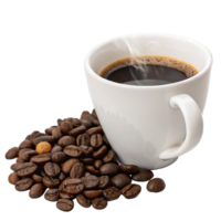 coffee beans and cup of coffee on transparent background png