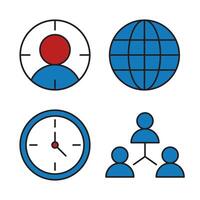 Global Teamwork Time Management Icons for Effective Collaboration and Productivity vector