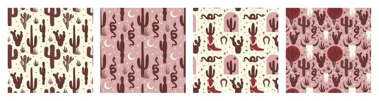 Wild west seamless pattern set in boho style vector