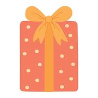 Vertical gift box with polka dots and yellow bow, ideal for festive and cheerful projects. vector