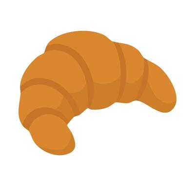croissant in warm tones, soft cartoon pastry clipart for cozy breakfast and cafe designs.