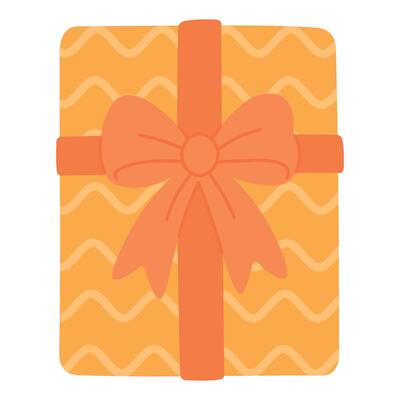Vertical orange gift box with wavy pattern and bow, perfect for fun and festive designs.