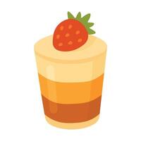 Cute cartoon dessert in glass with layers of cream and a strawberry on top. vector