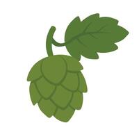 Cartoon hop cone with leaf in flat style, perfect for beer design, labels, menu and Oktoberfest. vector