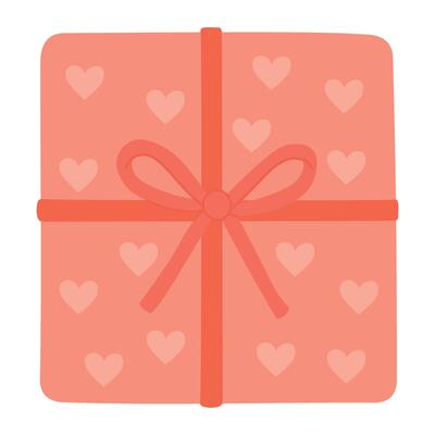 Soft pink gift box with light heart pattern and ribbon bow, perfect for love and celebration themes.