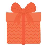 Bright orange gift box with zigzag pattern and lid, decorated with large matching bow on top. vector
