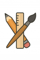 Artistic Tools. Pencil, ruler, and brush intersect, symbolizing creativity and precision. A symbol for designers and crafters. png