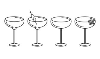 Cocktail glass icons set.Outline cocktails collection isolated on white background.flat line style simple martini glasses.Ideal for bar menu,party invitation.Editable Stroke. illustration EPS10 vector