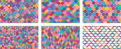 Abstract geometric seamless pattern background set . Funky colorful textures for banners, covers, and print designs vector