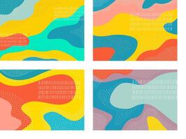 Fun background set featuring playful doodle textures trendy shapes and vibrant gradients for creative designs and modern layouts vector