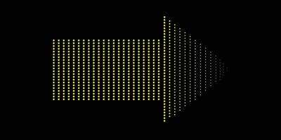 Stylish halftone arrows in yellow variation on isolated black background. vector