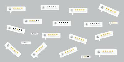 Five star rating. Five star rating displayed in a speech bubble. User comment, Feedback, Review and rate. vector
