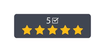 Customer review by five star feedback. Five star rating displayed. Good rating concept. vector