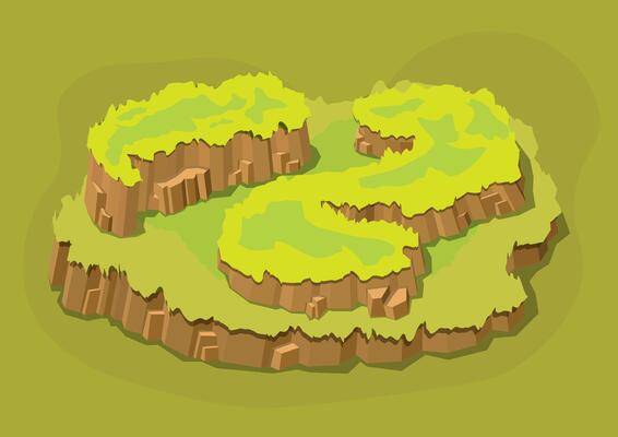 Isometric natural green grassy island,