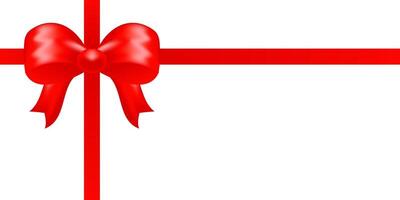 Realistic red bow and crossed ribbons. Horizontal decorative element for New Year and Christmas design. illustration isolated on white background vector