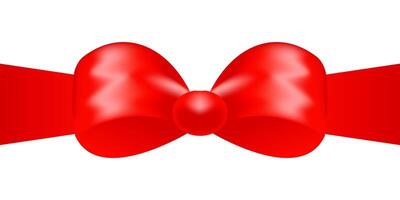 Realistic satin red bow and horizontal ribbon for decorate invitation card or greeting card. illustration isolated on white background vector