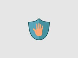 shield with an open orange hand symbol in its center vector
