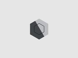 An abstract geometric icon featuring a hexagon divided diagonally into a dark gray section and a light gray section vector
