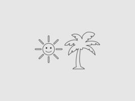 A minimalist black outline drawing of a smiling sun with radiating lines on the left vector