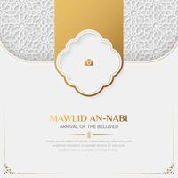 Mawlid an Nabi elegant social media post template with Islamic pattern and photo frame vector