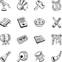 Collection of Music Instruments Sketchy Style Icons vector
