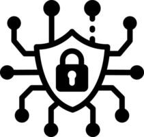 A filled style icon of cybersecurity with tech shield vector