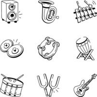 Set of Musical Percussion Hand Drawn Icons vector