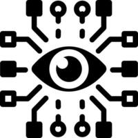 Glyph icon depicting computer eye with digital detail vector