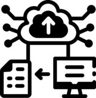 A glyph style icon showing data upload process vector