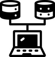 A glyph style icon showing data network connections vector