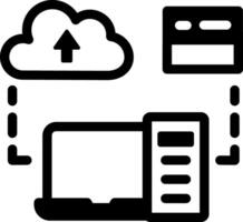 A glyph style icon showing cloud upload processing vector