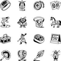 Set of Hand Drawn Ancient Samurai Icons vector