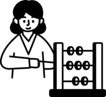 A character calculating with abacus, hand drawn icon vector